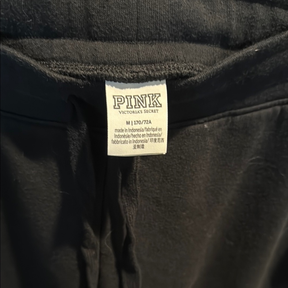 Victoria's Secret Black and Pink Track Pants with Logo Detail. Size Medium - Picture 2 of 4